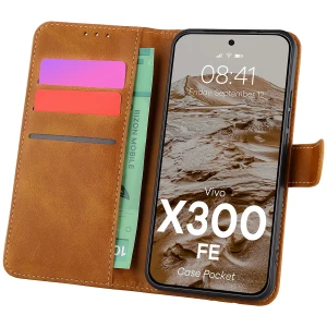 Etui z klapką Bizon Case Pocket do Vivo X300 FE, brązowe