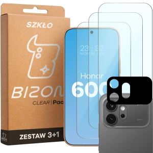 3x Szkło hartowane + szybka na aparat Bizon Glass Clear Pack do Honor 600 5G