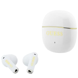 Bezprzewodowe słuchawki dokanałowe Guess Glossy Gold Line Classic Bluetooth 5.4, białe