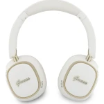 Bezprzewodowe słuchawki nauszne Guess ENC Rectangle Metal Script Bluetooth 5.4, białe