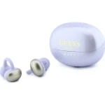 Bezprzewodowe słuchawki douszne, otwarte Guess OWS Metalic Finish Electroplated Parts Classic Logo, Bluetooth 6.0, fioletowo-szare, metaliczne