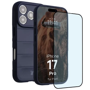 Pancerne etui + szkło hartowane Bizon Tur Pack do iPhone 17 Pro, granatowe