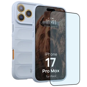 Pancerne etui + szkło hartowane Bizon Tur Pack do iPhone 17 Pro Max, jasnoniebieskie