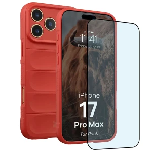 Pancerne etui + szkło hartowane Bizon Tur Pack do iPhone 17 Pro Max, czerwone