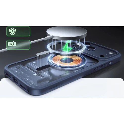 Etui Torras Guardian-Mag do MagSafe do iPhone 17 Pro, przydymione z granatową ramką