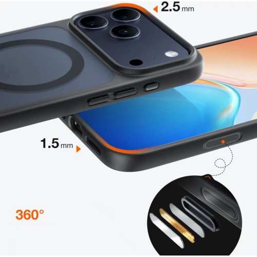 Etui Torras Guardian-Mag do MagSafe do iPhone 17 Pro, przydymione z czarną ramką