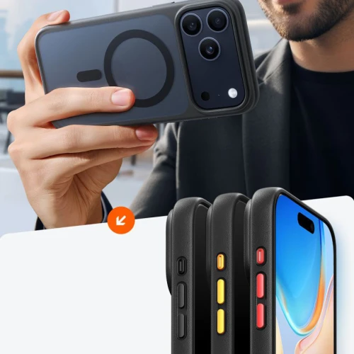 Etui Torras Guardian-Mag do MagSafe do iPhone 17 Pro Max, przydymione z czarną ramką