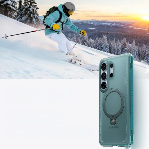 Etui z obrotową podstawką 360° Torras Ostand Q3 Air do MagSafe do Galaxy S26 Ultra, turkusowe