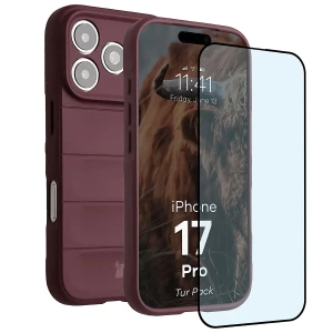 Pancerne etui + szkło hartowane Bizon Tur Pack do iPhone 17 Pro, burgundowe