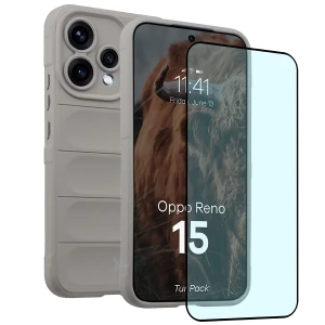 Pancerne etui + szkło hartowane Bizon Tur Pack do Oppo Reno 15, jasnoszare