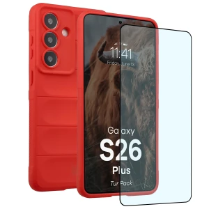 Pancerne etui + szkło hartowane Bizon Tur Pack do Galaxy S26 Plus, czerwone
