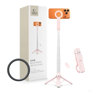  Uchwyt, kijek, statyw Tech-Protect L11S Selfie Stick Tripod do MagSafe, Bluetooth, różowy