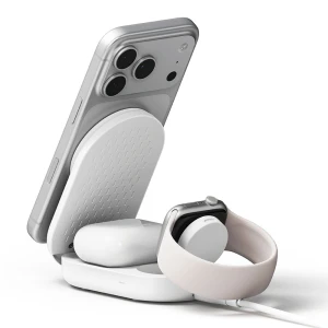 OUTLET: Ładowarka indukcyjna 3w1, Qi 2.2, 25W, Ringke RG3 do MagSafe, kabel USB-C, biała