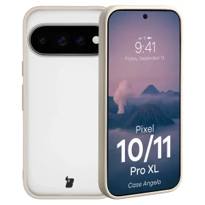 Etui Bizon Case Angelo do Google Pixel 11 Pro XL / 10 Pro XL, półprzezroczyste z beżową ramką