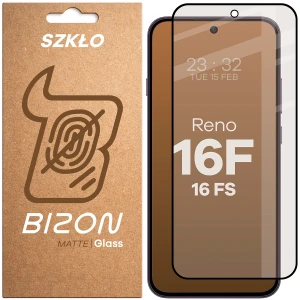 Matowe szkło hartowane Bizon Glass Matte do Oppo Reno16 F / Reno16 FS 5G, czarna ramka