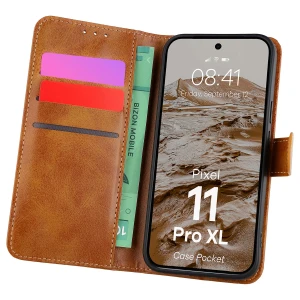 Etui z klapką Bizon Case Pocket do Google Pixel 11 Pro XL, brązowe