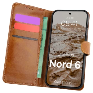 Etui z klapką Bizon Case Pocket do OnePlus Nord 6, brązowe