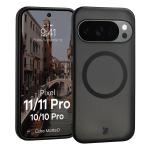 Etui z pierścieniem magnetycznym Bizon Case MatteO do Google Pixel 11 / 11 Pro / 10 / 10 Pro, przydymione-czarne