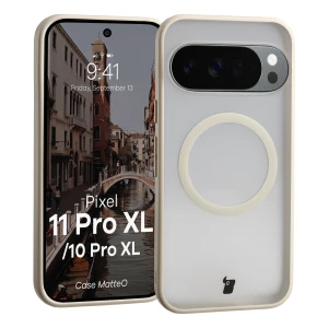 Etui z pierścieniem magnetycznym Bizon Case MatteO do Google Pixel 11 Pro XL / 10 Pro XL, przydymione-beżowe