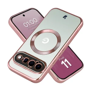 Etui z pierścieniem magnetycznym Bizon Case EduardO do Google Pixel 11, przezroczysto-różowe
