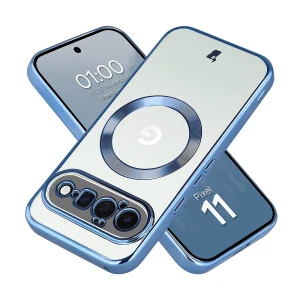 Etui z pierścieniem magnetycznym Bizon Case EduardO do Google Pixel 11, przezroczysto-niebieskie