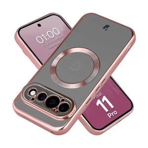 Etui z pierścieniem magnetycznym Bizon Case EduardO do Google Pixel 11 Pro, przezroczysto-różowe