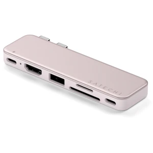 Adapter USB-C do MacBook Neo / Air / Pro, Satechi Snap Hub, USB-C PD 45W / USB-A + USB-C 5 Gb/s / HDMI 4K / czytnik kart, różowy 