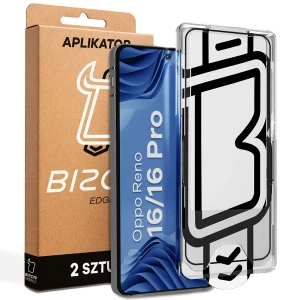 Szkło hartowane z ramką aplikacyjną Bizon Glass Aplikator Edge do Oppo Reno16 / Reno16 Pro 5G, 2 zestawy