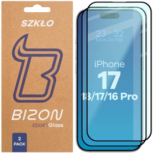 Szkło hartowane Bizon Glass Edge Duo do iPhone 18 Pro / 17 / 17 Pro / 16 Pro, czarna ramka, 2 sztuki