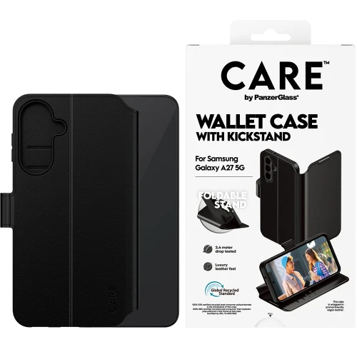 Etui z klapką Care by PanzerGlass Wallet Case with Kickstand do Galaxy A27 5G, czarne