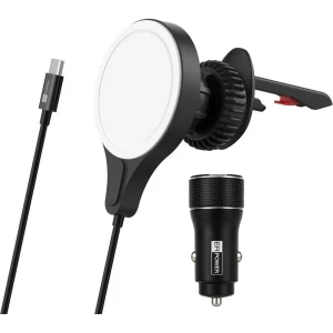 Uchwyt samochodowy z ładowaniem indukcyjnym MagSafe ER Power Car Charger 15W + ładowarka 40W, czarno-biały