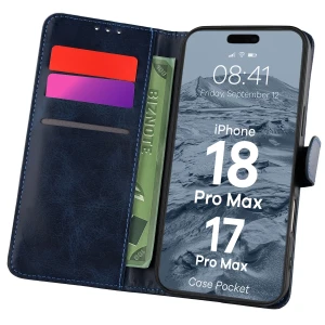 Etui z klapką Bizon Case Pocket do iPhone 18 Pro Max / 17 Pro Max, granatowe