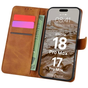 Etui z klapką Bizon Case Pocket do iPhone 18 Pro Max / 17 Pro Max, brązowe