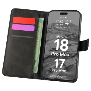 Etui z klapką Bizon Case Pocket do iPhone 18 Pro Max / 17 Pro Max, czarne