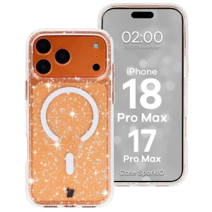Etui brokatowe z pierścieniem magnetycznym Bizon Case SparklO do iPhone 18 Pro Max / 17 Pro Max, przezroczyste z brokatem