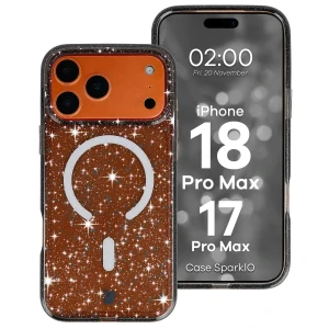 Etui brokatowe z pierścieniem magnetycznym Bizon Case SparklO do iPhone 18 Pro Max / 17 Pro Max, przezroczysto-czarne z brokatem