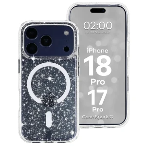 Etui brokatowe z pierścieniem magnetycznym Bizon Case SparklO do iPhone 18 Pro / 17 Pro, przezroczyste z brokatem
