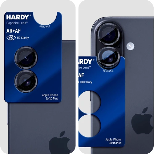 Szkło szafirowe na aparat z aplikatorem 3mk Hardy Sapphire Lens do Apple iPhone 17 / 16 Plus / 16, czarne (8/9)