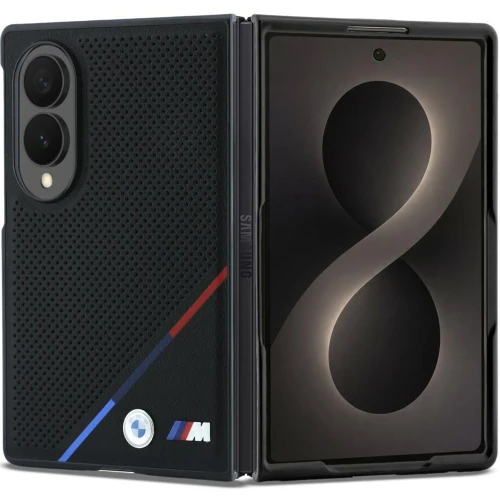 Etui BMW M Leather Perforated Tricolor Stripe Metal Logos MagSafe do Galaxy Z Fold8, czarne (1/7)