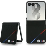 Etui BMW M Leather Perforated Tricolor Stripe Metal Logos MagSafe do Galaxy Z Flip8, czarne