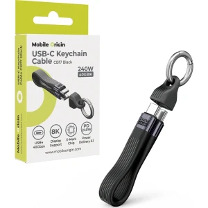 Kabel z karabińczykiem USB-C - USB-C, 240W PD 3.1, 8K/60Hz, Mobile Origin CB17, USB4 40 Gb/s, czarny