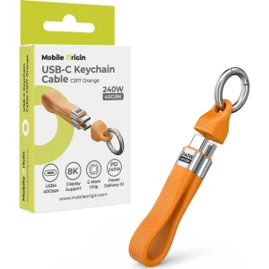 Kabel z karabińczykiem USB-C - USB-C, 240W PD 3.1, 8K/60Hz, Mobile Origin CB17, USB4 40 Gb/s, pomarańczowy