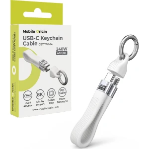 Kabel z karabińczykiem USB-C - USB-C, 240W PD 3.1, 8K/60Hz, Mobile Origin CB17, USB4 40 Gb/s, biały