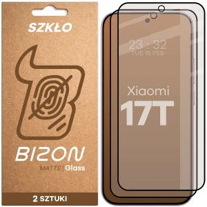 Matowe szkło hartowane Bizon Glass Matte Duo do Xiaomi 17T, czarna ramka, 2 sztuki