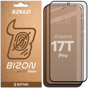 Matowe szkło hartowane Bizon Glass Matte Duo do Xiaomi 17T Pro, czarna ramka, 2 sztuki