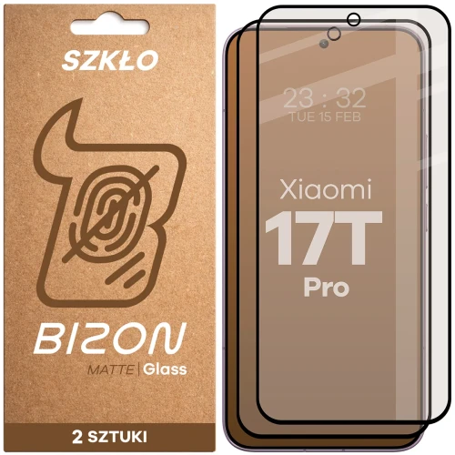 Matowe szkło hartowane Bizon Glass Matte Duo do Xiaomi 17T Pro, czarna ramka, 2 sztuki (1/4)