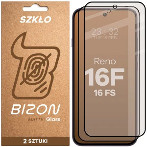 Matowe szkło hartowane Bizon Glass Matte Duo do OPPO Reno16 F, OPPO Reno16 FS, czarna ramka, 2 sztuki