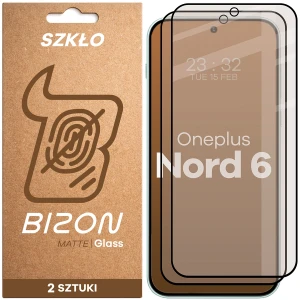 Matowe szkło hartowane Bizon Glass Matte Duo do OnePlus Nord 6, czarna ramka, 2 sztuki