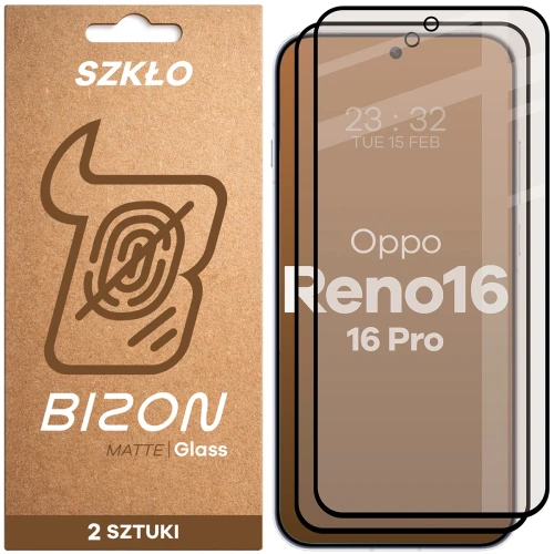 Matowe szkło hartowane Bizon Glass Matte Duo do OPPO Reno16 / Pro, czarna ramka, 2 sztuki (1/4)