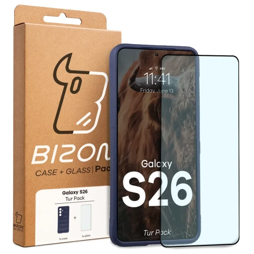 Pancerne etui + szkło hartowane Bizon Tur Pack do Galaxy S26, granatowe (10/10)